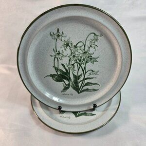 TWO Noritake Mountain Flowers Salad Plates White with Green Flowers & Trim